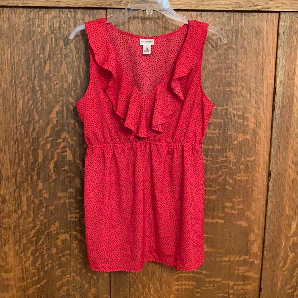 Motherhood maternity sleeveless blouse pink polka dot L